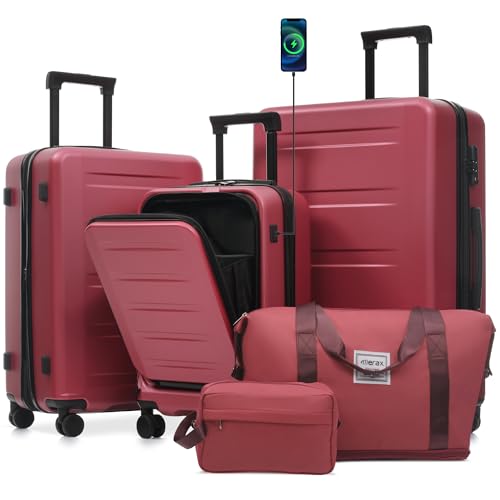 Luggage Sets 5 Piece Front Open (3-piece Set(20/24/28) / Red(20 top-open))