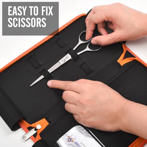 Leather 5 Scissor & Shear Storage Case for Hairstylist (Orange)