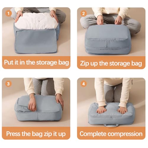 3PCS XL Ultra Space Saving Bags self compression organizer bags space saver bags for comforters storage bag organizer for blankets bedding clothes (Blue-3PCS)