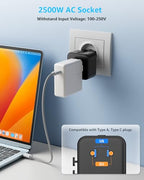Air” Universal Travel Adapter 2500W Max AC (A1R AC(NO USB) / Black)