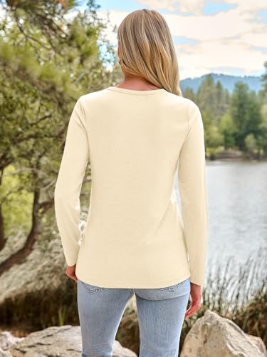 Long Sleeve Shirts for Women Casual Crewneck Tops Basic Tees (Small / 01cream)