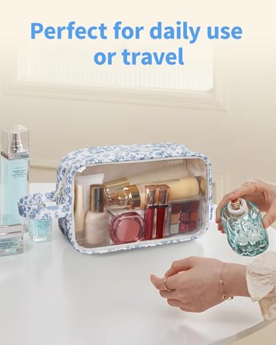 Clear Toiletry Bag for Women (X-Blue Flower)