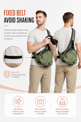 Camera Bag Sling Backpack Camera Case Waterproof with Rain Cover Tripod Holder (Green / Small)