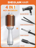 4-in-1 Hot Air Brush - Hair Dryer & Styler with 33000 RPM Motor, Gloss PRO Coating for Shine, 3 Heat Settings, Tangle-Free Ionic Bristles for Frizz-Free Blowouts (US Plug) (Standard)