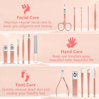 Manicure Set 16Pcs Professional Stainless Steel Pedicure Kit Mens Grooming Kit Fingernail & Toenail Clippers Set Manicure Kit with Luxurious Travel Bag (16Pcs-Pink)