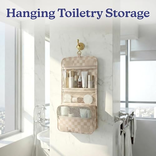 Compression Packing Cubes for Women (2. Neutral Checker / Deluxe Set (4 Cubes + Toiletry & Laundry Bags))
