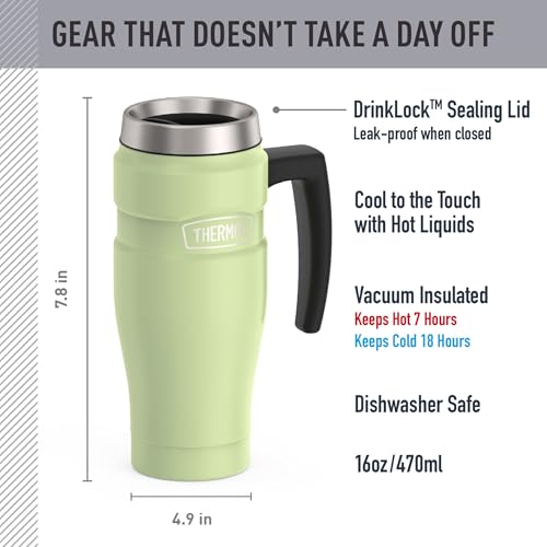 Stainless King Travel Mug with Handle (Matte Green / 16 Ounces / Handle)