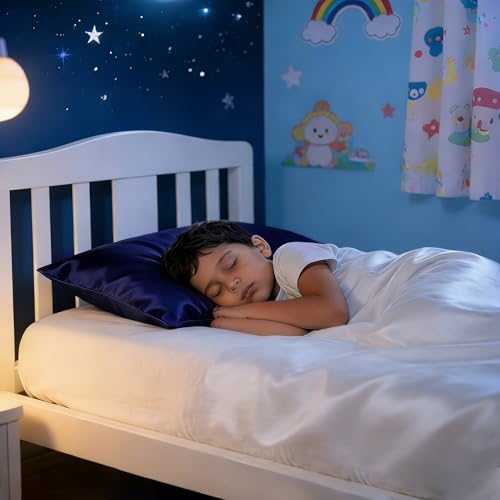 Toddler Pillows with Pillowcases Set (Navy Blue (Satin) / 13x18 Inch (Pack of 2))