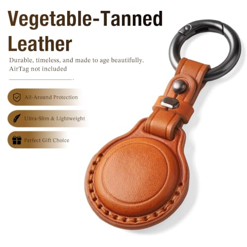 Genuine Leather Keychain Holder Case for Apple AirTag ((1 Pack)Brown)