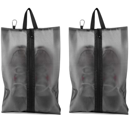 2 Pack Shoe Bags for Travel (Black / Medium)