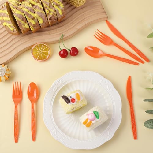 360 Pieces Fall Thanksgiving Plastic Cutlery Set (Orange)