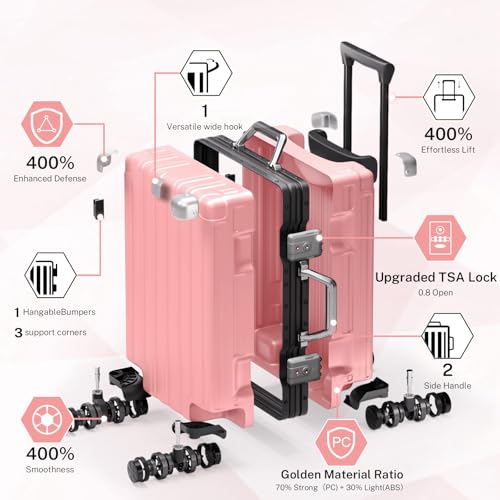Zipperless Luggage with Spinner Wheels 100% PC Hardside 24in Suitcase (Pink / Medium (24 Inch))