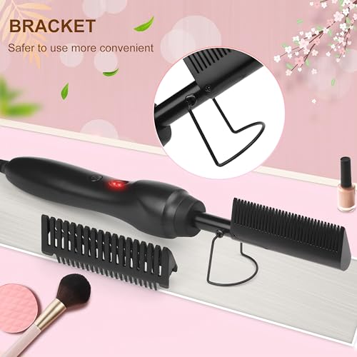 Electric Hot Comb Hair Straightener Heat Pressing Comb Curling Flat Iron Curler Hair Straightener Brush for Natural Black (Black-3-gear)