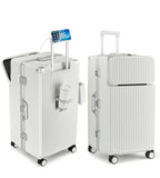 Super Large Aluminum Frame Zipperless Checked Luggage Front Pocket (B4-Ivory White / 30in)