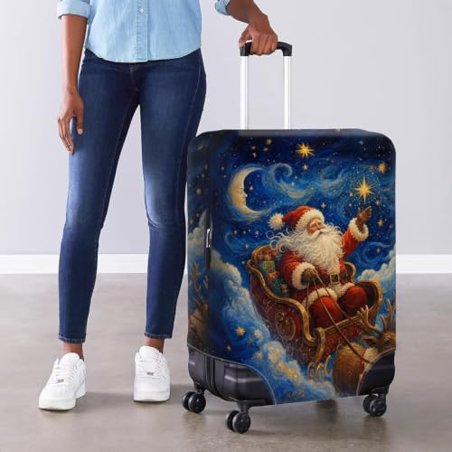 Suitcase Cover Christmas Luggage Cover Protector (S(for 18-21 inch luggage) / Night Santa Sleigh)