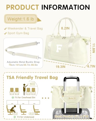 Initial Travel Duffel Bag Sports Gym Bag for Kids Teen Birthday Gifts (Beige / F)