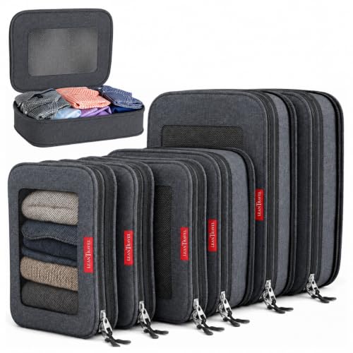 Premium Compression Packing Cubes for Travel (Black / 6 pack)