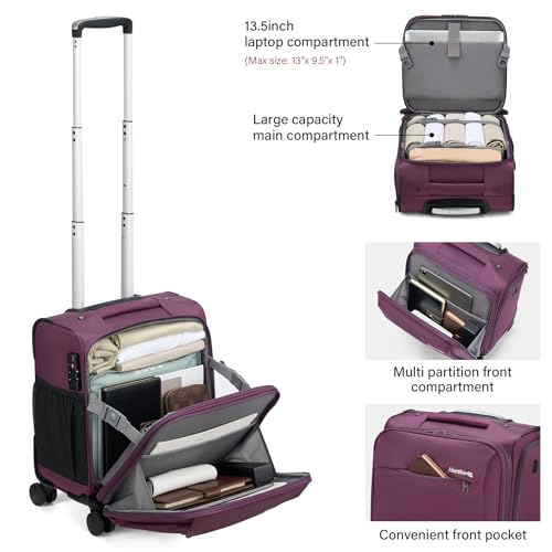 16 Inch Underseat Carry On Luggage with Wheels Small Suitcase Softside Luggage Bags for Travel Lightweight Suitcases with Wheels Travel Luggage Personal Item for Men and Women (Purple / 16 Inch)