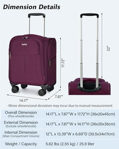 16 Inch Underseat Mini Carry On Luggage with Spinner Wheels (Underseat 16-Inch / Purple)