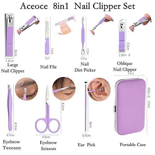 Manicure Set Women's Nail Clipper Set Nail Kit with Travel Case (Purple)