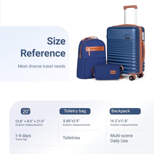 Carry On Luggage 22x14x9 Airline Approved Suitcase with Wheels (Dark Blue / 3 Piece Sets (20/BP/TB))
