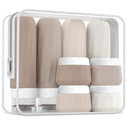 Travel Bottles for Toiletries 8 Pack (3 Ounce bottle 1 Ounce jar / Brown)