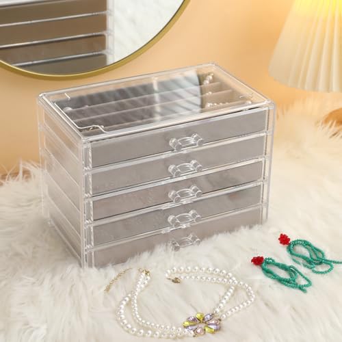 5 Drawerss Necklace Organizer Box (Grey-5 layer necklace)