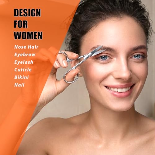 Facial Hair Small Grooming Scissors For Men Women (2PCS - Without Cover / Silver)