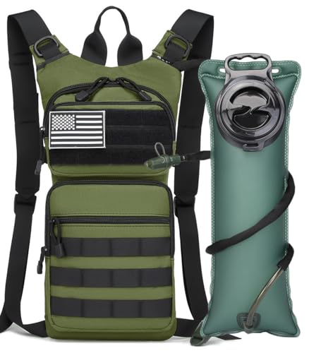 Insulated Water Hydration Pack Bag with 3L TPU Bladder Tactical Molle Hydration Backpack for Hiking Cycling Running (OD Green)