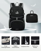 Large Lightweight Packable Hiking Backpack Foldable Travel Daypack (A-black / 35L)