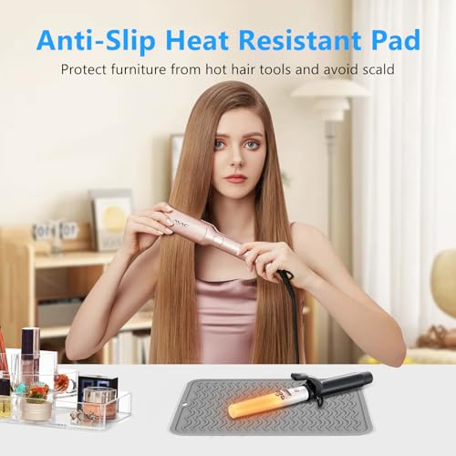 Heat Resistant Mat Oversize Curling Iron Mat Silicone Hot Hair Tools Mat for Hair Straightener (Gray)
