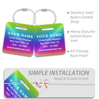 Personalized Metal Luggage Tags (Square Rainbow)