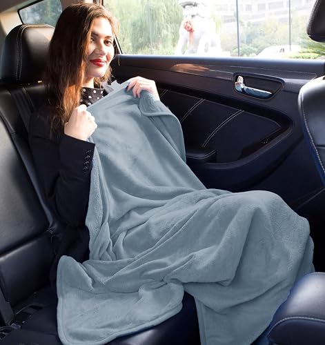 Premium Soft Long Travel Blanket Airplane Throw (Grayblue-long-t056)
