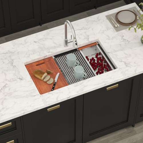 33 Inch Undermount Kitchen Sink Double Bowl Stainless Steel (Stainless Steel-Workstation / 33''x19''-60/40)
