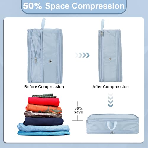 Packing Cubes for Travel Packing Organizers Compression Travel Cubes (Blue / Large)