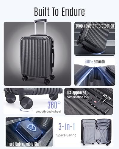 3 Piece Luggage Sets With Spinner Wheels Hardshell TSA Lock (Glacier Gray / 3-Piece Set - 20"/24"/28")