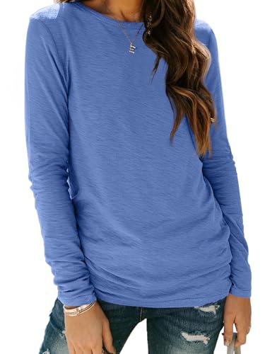 Long Sleeve Shirts for Women Casual Crewneck Tops Basic Tees (Medium / 01royalblue)
