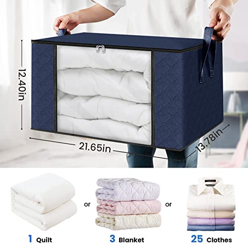 3 Pack Storage Bags for Clothes Blanket Storage Bins with Lids (3 Pack-60l / Blue)