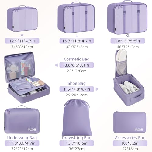 8 Set Packing Cubes Luggage Packing Organizers for Travel Accessories (Dusty Purple / 8 Set)
