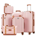 Luggage Set 6 Piece Luggage with PC+ABS Hardshell TSA Lock Spinner Wheels Carry on Lightweight Suitcase Cup Holder (Pink / 6 piece sets（14/20/24/28/DB/TB）)