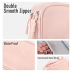 PU Leather Cable Organizer Double Layer Travel Pouch (Pink / M)