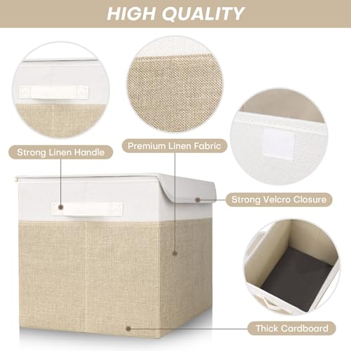 Large 42 Quarts Fabric Storage Bins with Lids [2 (Beige & White / Large - 2 Pack)