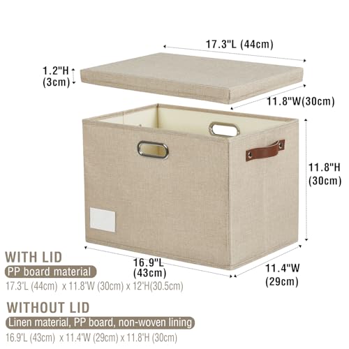 17" Large Fabric Storage Box with Lids (khaki / Large-17")