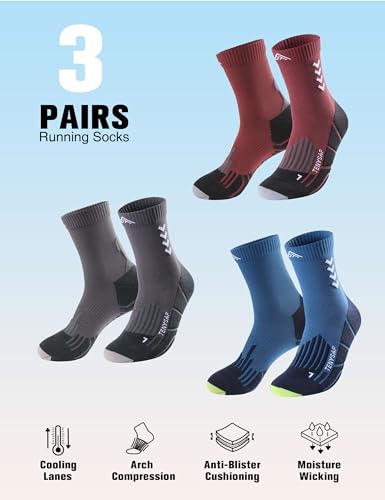 Crew Compression Running Socks (6-9 / B-red Grey Blue-3pairs)