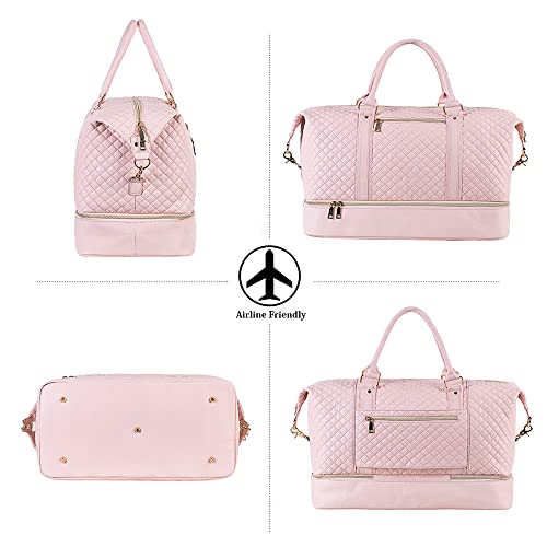 Leather Travel Bag with Shoe Pouch (Color / Pink)