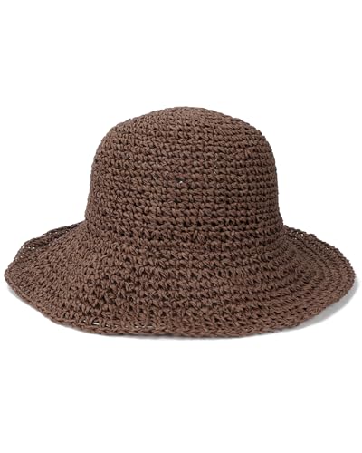 Womens Crochet Straw Sun Hat Foldable Floppy Wide Brim Beach Hat for Summer (One Size / Coffee)