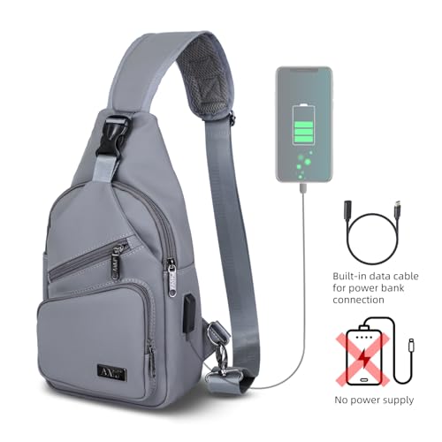 Crossbody Sling Bag Men Women (Leather Grey / Large)