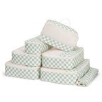 7 Set Checkered Packing Cubes for Travel Kids Women (AB-Mint Green Checkerboard / 7 Set)