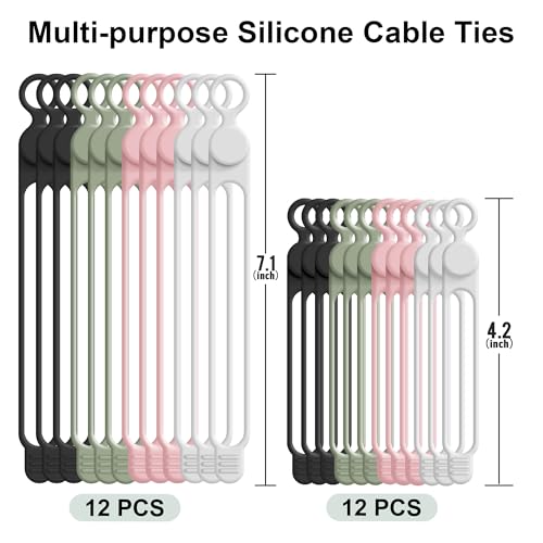 24Pcs Silicone Cable Ties (24pcs-multicolor B / 4.2 Inch+7.1 Inch)
