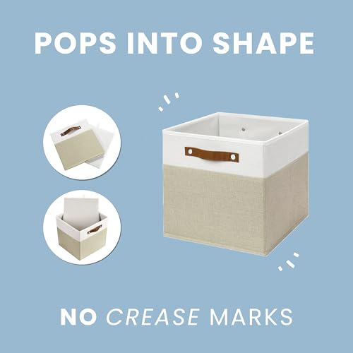 13x13 Cube Storage Bins (Navy Blue Base / Off-White / (13x13) Leather Handles)